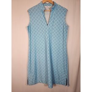 Jude Connally Kristen Lattice Geometric V-neck Shift Stretch Midi Dress Women L